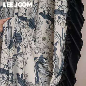 Занавески LEEJOOM с цветочным принтом в пасторальном стиле с черным ворсом, декор для спальни, гостиной, занавески, 1 шт.