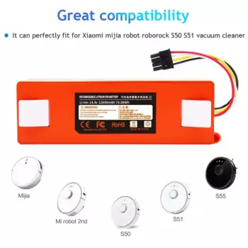 Запасная батарея для робота-пылесоса Xiaomi Roborock S55 S60 S65 S50 S51 S5 MAX S6, 14,4 В, 12800 мАч, запчасти