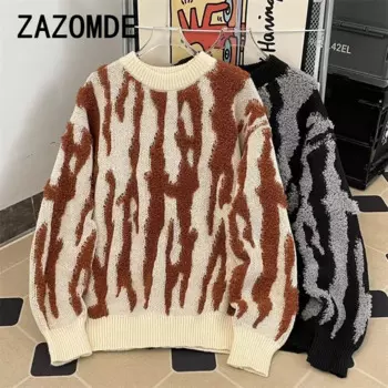 ZAZOMDE осенний модный американский стиль винтажный свободный крой модный повседневный вязаный свитер с длинными рукавами в полоску с цветными блоками одежда
