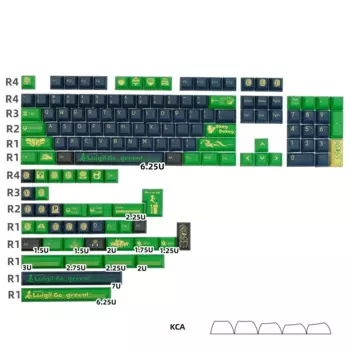 Зеленая механическая клавиатура Keycap PBT Keycap KCA Profile DYE Subbed 142 клавиши ISO Enter 2U 2.25U 2.75U 3U 6.25U 7U Пробел