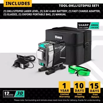 Зеленый лазерный уровень DEKO DKLL12tdP02