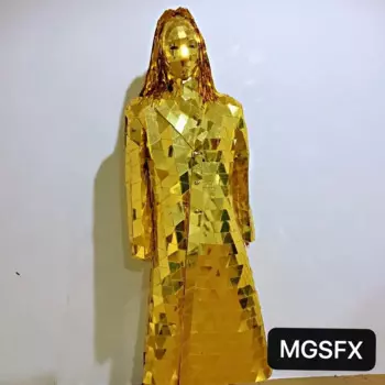 Зеркальный костюм для девочек золотого цвета, зеркальный мужской костюм, сценический зеркальный показ