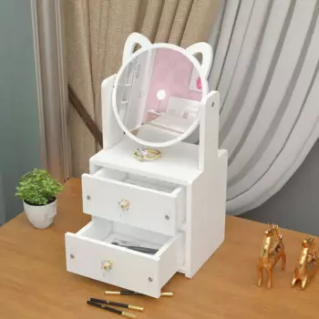 Зеркало косметическое белое с ящиками для туалетного столика, 1 шт.
