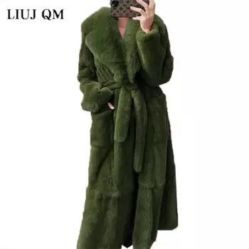 Женская длинная куртка из искусственного лисьего меха, размеры до 5XL