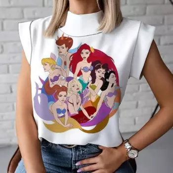 Женская футболка с высоким воротником Alice cartoon, Модная и удобная повседневная Летняя женская футболка с коротким рукавом, новинка 2024