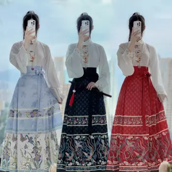 Женская Китайская традиционная юбка Hanfu с воротником-стойкой, рубашки династии Мин, костюм для представлений и косплея, уличная одежда