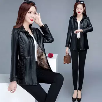 Женская кожаная куртка 2XL-8XL, весеннее мотоциклетное пальто средней длины, зимнее пальто для мам среднего возраста, куртка из искусственной кожи Y44