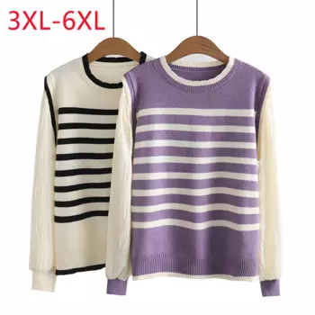 Женская куртка с длинным рукавом O - воротничком, полосатый свитер 3XL 4XL 5XL 6XL