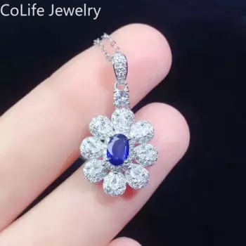 Женская серебряная подвеска с сапфировым стеклом, 925 карат, 4 мм * 6 мм