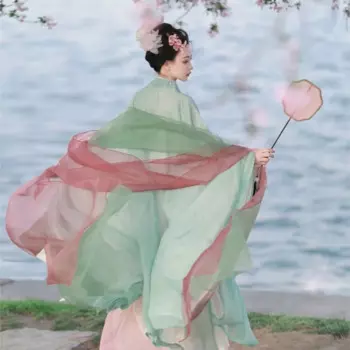 Женская Слитная легкая двухслойная рубашка Hanfu с длинным рукавом и разбитой юбкой
