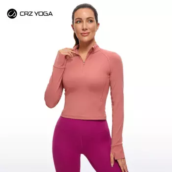 Женская Спортивная футболка CRZ YOGA Butterluxe с длинным рукавом, пуловер на молнии, Спортивная укороченная футболка для бега