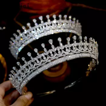 Женская свадебная диадема с фианитами, золотистого и серебристого цвета