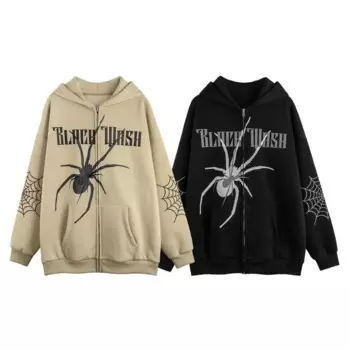 Женская толстовка Goth Grunge Y2k, уличная одежда, толстовка с принтом паука на молнии, женская одежда в стиле Харадзюку, аниме, Толстовка Оверсайз для мужчин и женщин