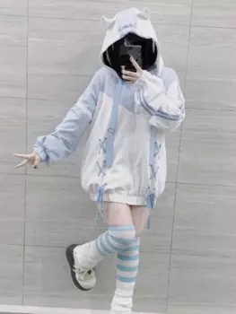 Женская винтажная Толстовка Harajuku Kawaii Y2k Fairycore с бандажным верхом E-girl