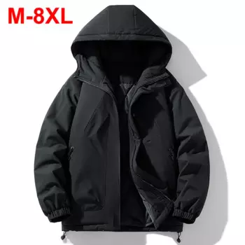 Женская зимняя куртка, парки с подкладкой, утепленные пальто с капюшоном, мужские теплые куртки 7XL 8XL, Мужская зимняя Черная куртка 2024, большой размер 6XL