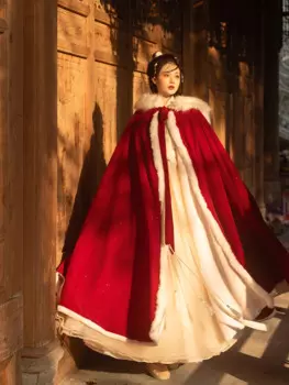 Женская зимняя накидка с капюшоном Hanfu в китайском стиле, новый стиль, утепленная плюшевая супер неувядающая теплая Новогодняя одежда с блестками