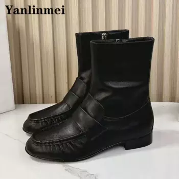 Женские ботильоны из натуральной кожи, с круглым носком