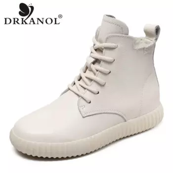 Женские ботильоны с круглым носком DRKANOL, бежевые однотонные повседневные короткие ботинки из натуральной кожи на плоской подошве, с боковой молнией, Осень-зима 2024