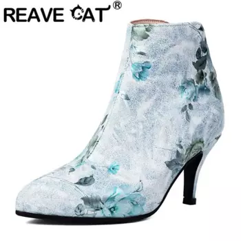 Женские ботильоны с острым носком REAVE CAT, повседневные ботильоны разных цветов на тонком каблуке 7,5 см, 46, 47, 48