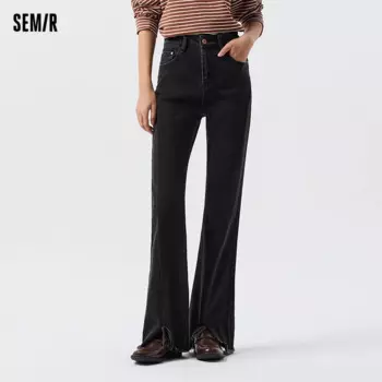Женские джинсы-клеш Semir с необработанными краями, модные трендовые расклешенные брюки с разрезом, новинка весны 2024, простые брюки, женские брюки с длинными штанинами