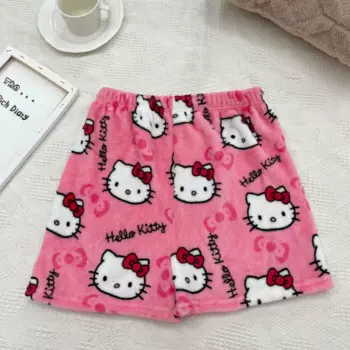Женские Фланелевые шорты Sanrio, Hello Kitty Y2k, мягкие женские пижамные брюки с высокой талией и широкими штанинами
