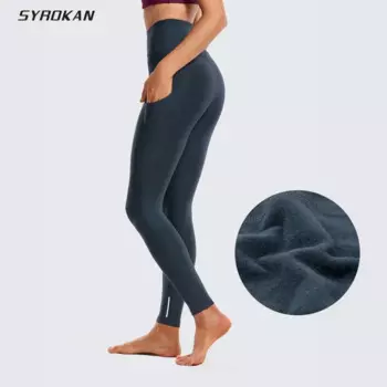 Женские леггинсы с флисовой подкладкой SYROKAN, зимние штаны для йоги с высокой талией и карманами, 28 дюймов
