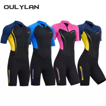 Женские неопреновые гидрокостюмы Oulylan 1,5 мм, купальники для дайвинга, мужские слитные костюмы с коротким рукавом для серфинга и Сноркелинга, купальник для серфинга