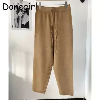Женские осенне-зимние вязаные брюки Donegirl, однотонные простые универсальные брюки на завязках для женщин, 2024