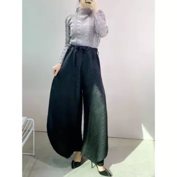 Женские Плиссированные широкие брюки Miyake, новинка 2023, корейская мода, оригинальный дизайн, двухслойные брюки с высокой талией и поясом