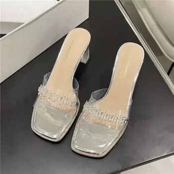 Женские прозрачные Шлепанцы из ПВХ, на высоком каблуке