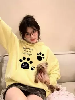 Женские пуловеры с капюшоном ADAgirl Kawaii с принтом кошачьей лапы, пуловеры с милыми кошачьими ушками, Женская Толстовка Оверсайз в японском стиле на осень и зиму