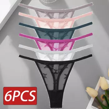 Женские сетчатые трусики-танга 6 шт., прозрачные женские трусики, сексуальное нижнее белье, бесшовные однотонные стринги, женские трусики, нижнее белье