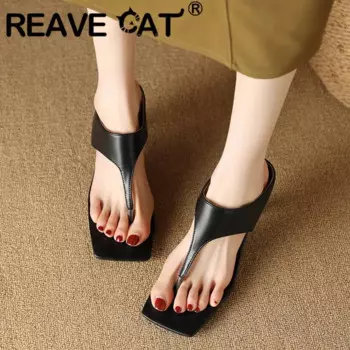 Женские шлепанцы REAVE CAT, брендовые мягкие сандалии на тонком каблуке 7,5 см, повседневные шлепанцы больших размеров 46, 47, 48 для взрослых
