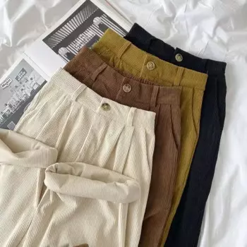 Женские вельветовые брюки с высокой талией, размеры s-xxl