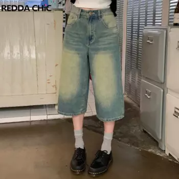 Женские Зеленые мешковатые джинсовые шорты REDDACHiC 90s, повседневные потертые шорты с высокой талией и широкими штанинами, винтажная уличная одежда Y2k