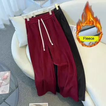 Женские Зимние флисовые прямые брюки с поясом на резинке, размеры 5XL, 6XL, 7XL, 8XL, 9XL