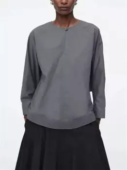 Женский Асимметричный пуловер с круглым вырезом и длинным рукавом летучая мышь, топ, осень 2024, Женская однотонная Повседневная рубашка силуэта