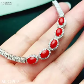 Женский браслет из серебра 925 пробы с красным кораллом