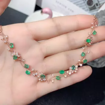 Женский браслет из серебра 925 пробы с натуральным изумрудом