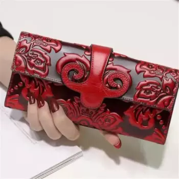 Женский Длинный кошелек из натуральной кожи с цветочным рисунком