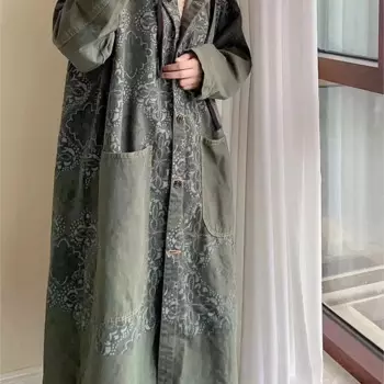 Женский Длинный свободный тренчкот с капюшоном