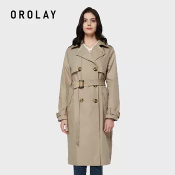 Женский двубортный тренчкот Orolay средней длины с лацканами и поясом
