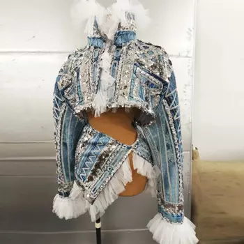Женский джазовый костюм для танцев, сценический костюм, сетчатая блестящая юбка, женская одежда для ночного клуба, Одежда для танцев на шесте VDB5026