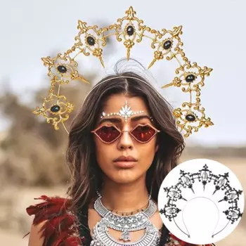Женский головной убор Dark Sun Crown, свадебный головной убор, металлический головной убор для косплея для девочек на Хэллоуин, карнавал, искусственные волосы, реквизит, костюм, подарки