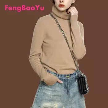 Женский кашемировый пуловер Fengbaoyu, черный свитер с ворсом, теплый шерстяной топ на осень и зиму