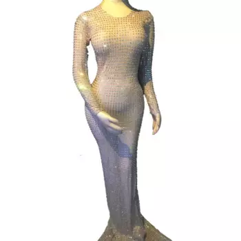 Женский костюм для ночного клуба, танцевальный костюм певицы, Модное Длинное Платье для празднования дня рождения