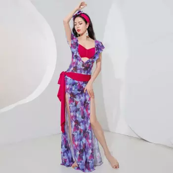 Женский костюм для танца живота Shaabi, костюм из трех предметов для восточных танцев, одежда для выступлений, одежда для сценического танца, длинная одежда