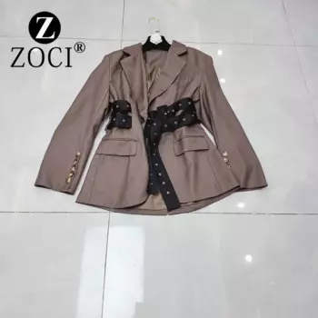 Женский костюм с боковым поясом [zoci], черный костюм с пиджаком и подплечниками, Подчеркивающий фигуру, в австралийском стиле, осень 2024