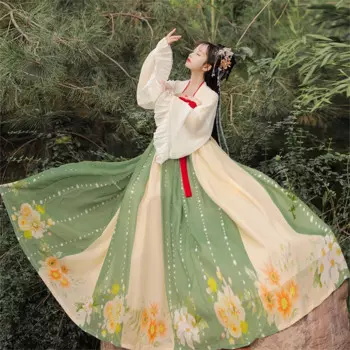 Женский костюм в китайском стиле Hanfu, винтажный элегантный костюм с цветочной вышивкой, сказочные танцевальные костюмы, женский костюм принцессы