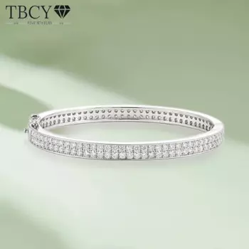 Женский Круглый браслет с муассанитом TBCYD, сверкающий ювелирный браслет из серебра пробы с овальным бриллиантом диаметром 2 мм D, с сертификатом качества